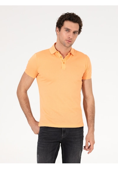 Turuncu Polo Yaka Slim Fit Basic Merserize T-shirt Oranj