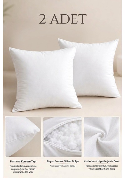 2 Adet Kırlent İç Yastık 40 X 40 Cm %100 Boncuk Silikon Dolgulu