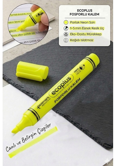 Fosforlu Kalem Neon Renkli 1 Adet Kesik Uç 1-5mm İşaretleme Kalemi Canlı Renk Okul Ofis Tipi İşaretleme Kalemi Sarı
