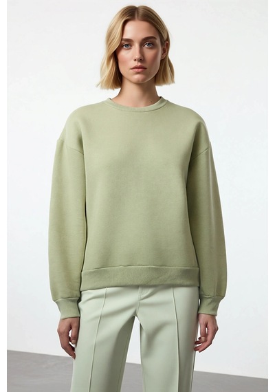Benerly Kadın Bisiklet Yaka Düşük Kol Regular Kalıp Örme Sweatshirt Fonks Mint