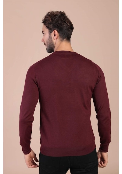 Ferraro V Yaka Superfine Yün Kazak - Bordo Bordo