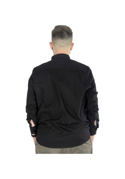 Mode Xl Büyük Beden Erkek Keten Cepli Gömlek 20386 Siyah 001