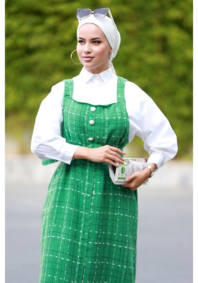 Bestenur Bear Askılı Düğmeli Jile 582 - Yeşil