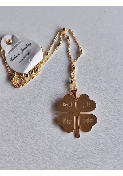 Yonca Model Aile Temalı Doğum Gününe Özel Çelik Kolye Kişiye Öze Gold