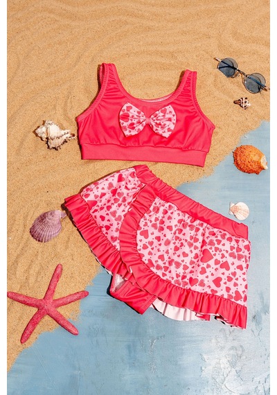 Beniizle Desenli Kız Çocuk Bikini Takım Kalp