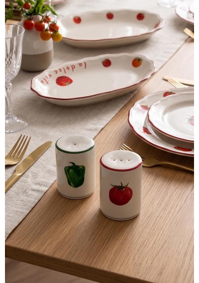 X Bengi Kurtcebe Pomodoro Stoneware 2'li Tuzluk-biberlik Seti 6 Cm Çok Renkli