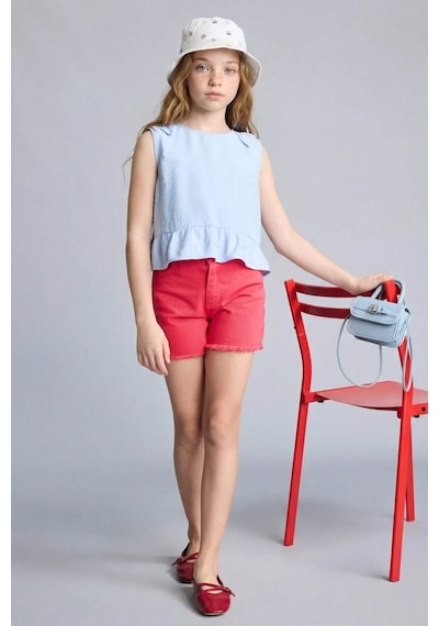 Defacto Gabardin Şort Kız Çocuk H1514a826hsrd132 Kırmızı-rd132