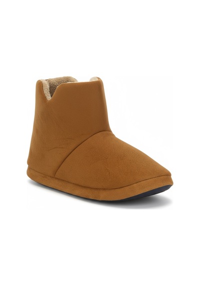 Aur312 Düz Renk İçi Peluşlu Erkek Panduf Ev Botu Ev Ayakkabısı Camel