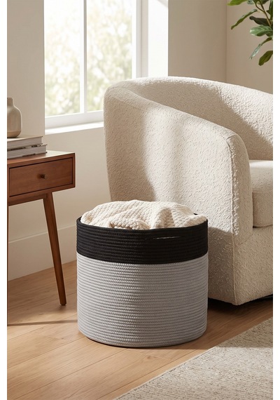 Villadia Home Textile Hasır Sepet Çok Amaçlı Çamaşır Oyuncak Battaniye Kıyafet Depolama Sepeti Dekoratif Organizer 3004sepet