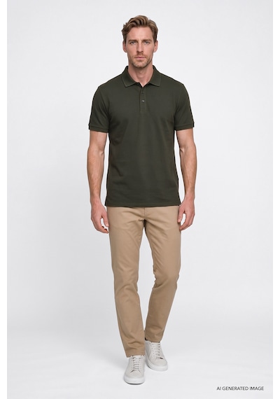 AC&Co / Altınyıldız Classics Altinyildiz Classics Erkek Haki Slim Fit Dar Kesim Polo Yaka %100 Pamuk Kısa Kollu Tişört 4A4820200001HAKS Haki