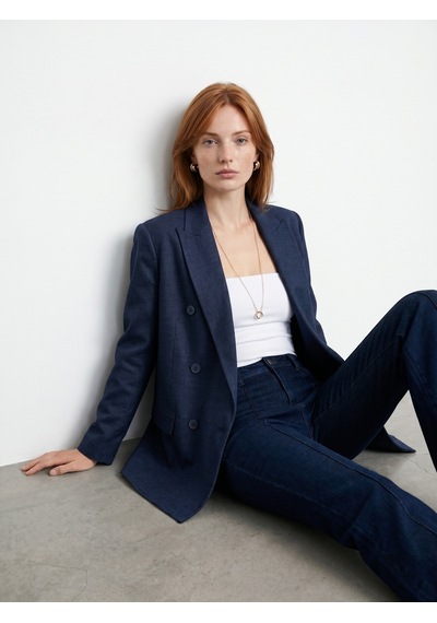 DİLVİN 60811 Keten Karışımlı Blazer Ceket-lacivert