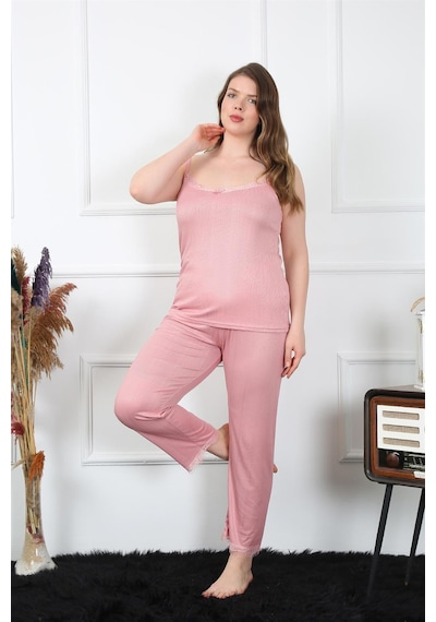 Akbeniz Kadın Büyük Beden Pudra İp Askılı Pijama Takım 202195 Çok Renkli