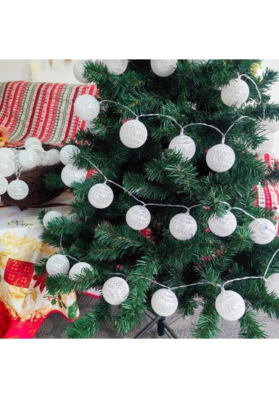 2 Metre 10 Led Büyük Kristal Top Işık Pilli 2 Kademeli 6 Cm Top Boyu Açık Beyaz