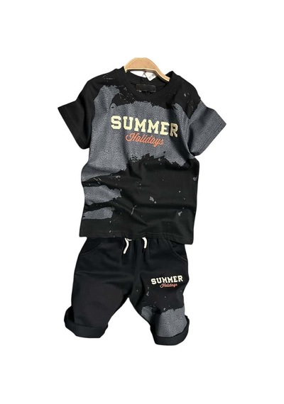 Riccotarz Erkek Çocuk Holidays Summer Detaylı Cepli Ve İpli Siyah Şortlu Takım