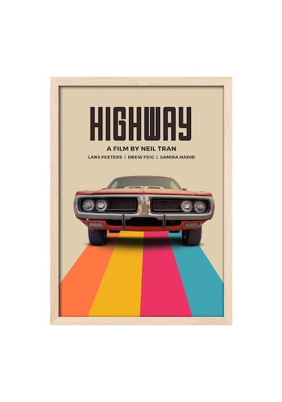 Highway Doğal Ahşap Çerçeveli Poster, Dekoratif Seyahat Duvar Tablosu