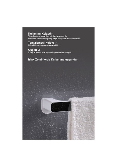 2li Kendinden Yapışkanlı, Dekoratif, Şık, Güçlü Havlu Askısı 25,7cm Ve 46,3cm Gri&beyaz Gri