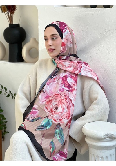 Moda Kaşmir Açelya Desen Çizgili Bambu Şal Siyah-vizon