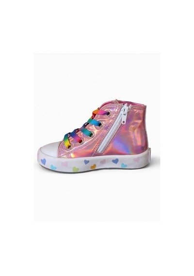 Pembe Hologram Kız Çocuk Fermuarlı Sneaker