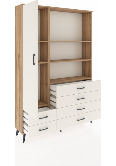 Arges Dolap 7 Raflı 6 Çekmeceli Tek Kapaklı 132x30x195 Çam-a... Çam