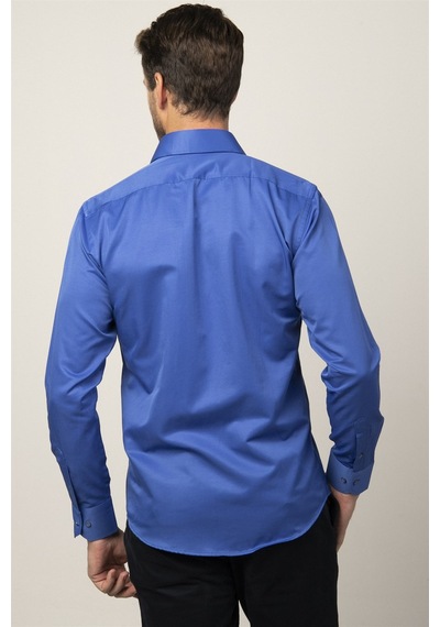 Tudors Modern Slim Fit Düz Saten Erkek Gömlek-23048 Saks