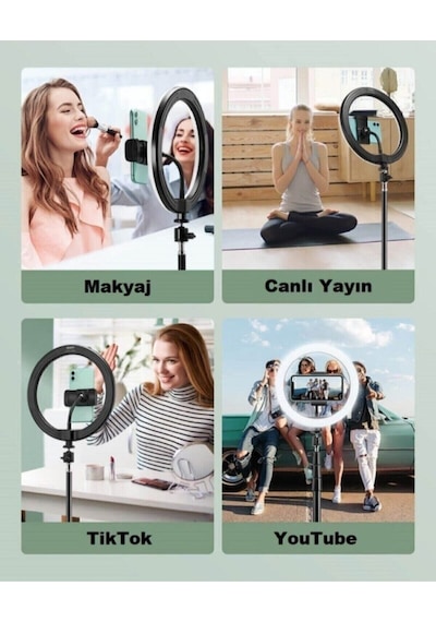 Ring Light Youtuber Tiktok Çekim Telefon Tutucu Makyaj Işığı 10 Inç +2.1 Mt Tripod+ Masa Ayaklı