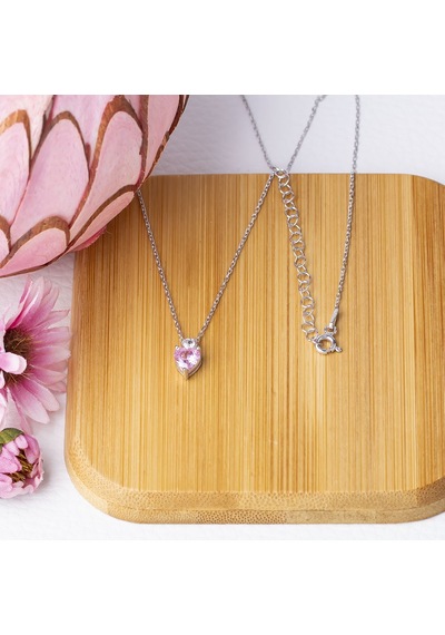 Pembe Zirkon Taşlı Kalp Model 925 Ayar Gümüş Kadın Kolye Gümüş - Rodyum