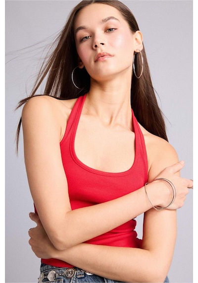 Defacto Fıtted Halter Yaka Fitilli Kaşkorse Atlet H8088ax26smrd51 Kırmızı-rd51