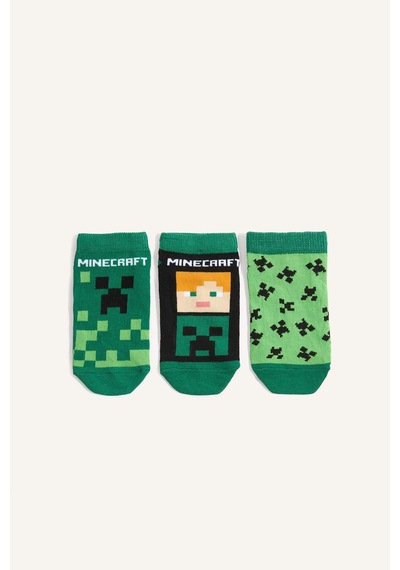 Defacto Minecraft 3lü Pamuklu Patik Çorap Erkek Çocuk I1011a8nsgn2 Yeşil-gn2