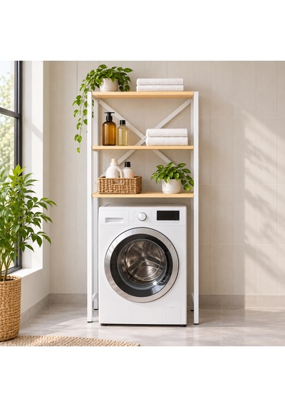 Çamaşır Makinesi Üstü Raf 3 Raflı Metal Banyo Düzenleyici 75 30 150 Cm Beyaz