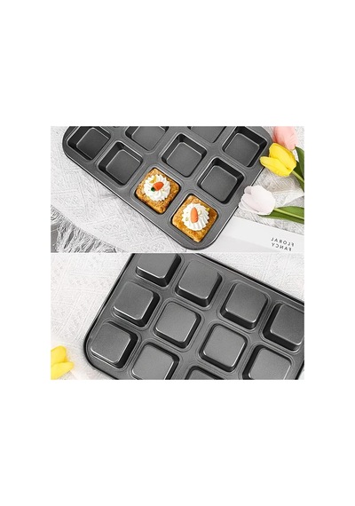 12'li Yanmaz Yapışmaz Kare Muffin & Cupcake Brownie Kalıbı 35cm X 27 Cm Siyah