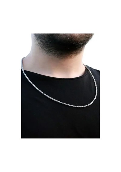 2.5mm Burgu Halat Beyaz Renk Çelik Kolye Işıklı Kutuda Sevgiliye Eşe Babaya Hediye Kolye