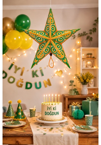 Tavan Süsü Karton Yıldız 3d Renkli Lüks 30 Cm Yeşil Sarı Parti Doğum Günü Asma Dekor Süsleme Diğer