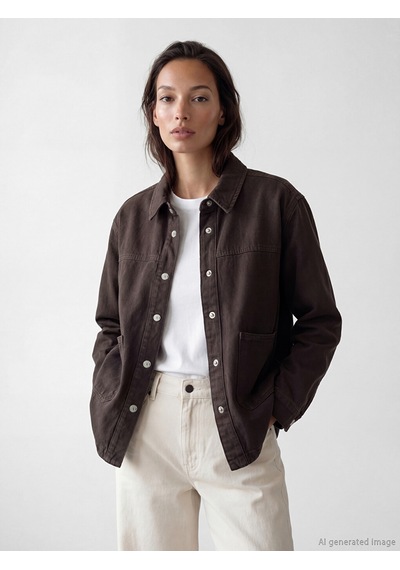 Lcw Everyday Kahverengi Gömlek Yaka Oversize Kadın Jean Ceket