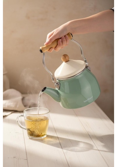 Bambum Nostalji - Ahşap Saplı Kettle Demlik Açık Yeşil Açık Yeşil