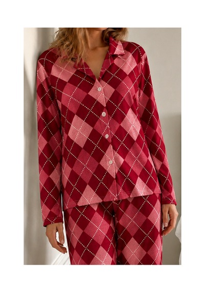 Fit Women Kadın Bürümcük Tam Boy Kırmızı Pijama Takımı