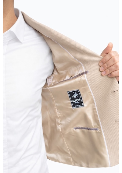 Plus Scorpion Erkek Slim Fit Ceket Likralı Fitilli Kumaş, Çift Düğmeli Tek Yırtmaçlı Modern Tasarım Vizon