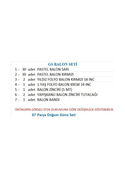 Taraftar Sarı, Kırmızı 60 Adet Balon 2 Adet Yıldız, 1 Yaş Krem Folyo Balon Seti