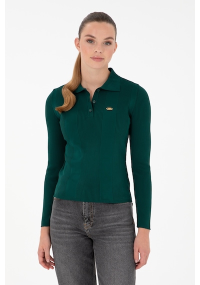 U.S. Polo Assn. Kadın Koyu Yeşil Polo Yaka Kazak 50297087-VR101