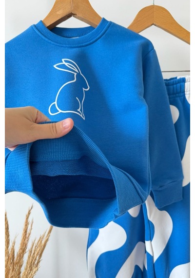 Monila Kız Çocuk 3 İplik Pamuklu Mavi Tavşan Baskılı Sweatshirt Ve Baskılı Altlı Alt Üst Takım Monila Kız Çocuk 3 İplik Pamuklu Mavi Tavşan Baskılı Sweatshirt Ve Baskılı Altlı Alt Üst Takım