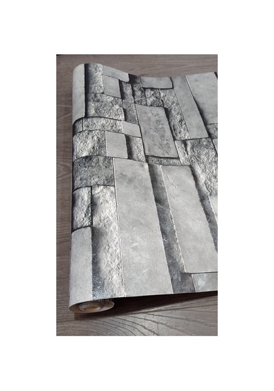 Üç Boyutlu Taş Desenli Duvar Kağıdı Koyu Gri