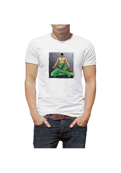 Anime One Piece Roronoa Zoro Baskılı Beyaz Erkek Tshirt