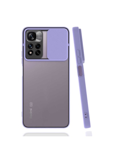 Noktaks - Xiaomi Uyumlu Xiaomi Redmi Note 11 Pro Plus 5g - Kılıf Slayt Sürgülü Arkası Buzlu Lensi Kapak - Lila
