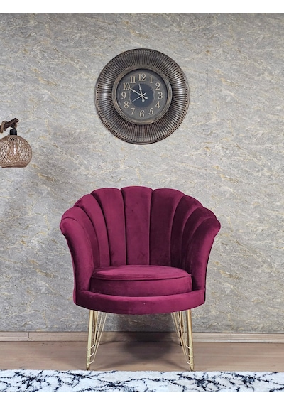 Zafir Tekli İstiridye Gold Kaplama Telli Ayak Çay Seti Koltuk Tekli Berjer , Balkon, Salon, Ofis Bordo