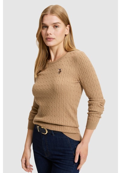 U.S. Polo Assn. Kadın Camel Bisiklet Yaka Basic Kazak 50331602-vr015