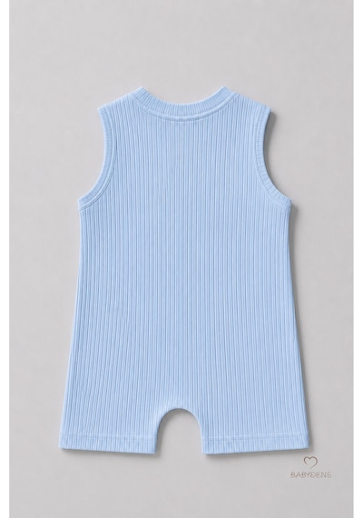 Babyden's Erkek Bebek Yazlık Ayıcık Baskılı Fitilli Tulum %100 Pamuk Kolsuz Şort Tulum Yenidoğan Bebek Romper 0-9 Ay Mavi