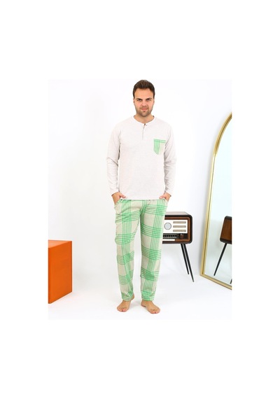 Akbeniz Erkek Uzun Kol Penye Krem Pijama Takımı 6861 Krem