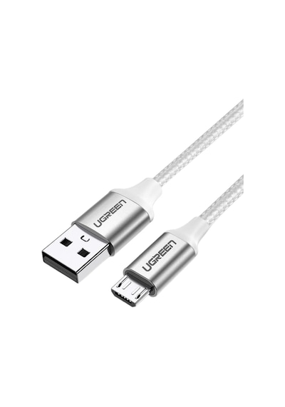 Ugreen Usb 2.0 A To Micro Usb Örgülü Hızlı Şarj Kablosu, 1m, Beyaz, 60151