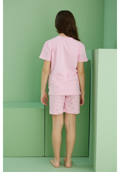 Pamuklu Bisiklet Yaka Örme Şort Takım25115031 Pembe
