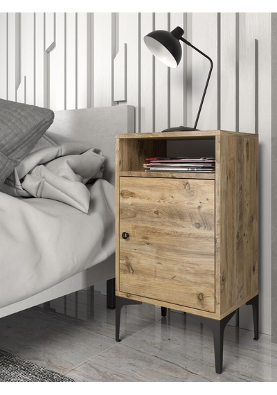 Wood'n Love Vio Metal Ayaklı Minifiks Bağlantı, Dolaplı Komodin - Atlantik Çam / Siyah Wood'n Love Vio Metal Ayaklı Minifiks Bağlantı, Dolaplı Komodin - Atlantik Çam / Siyah