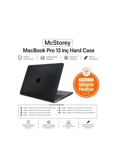 Macbook Pro 13 Karbon Fiber Desenli Kılıf A1706 A1708 A1989 A2159 A2251 A2289 A2338 M1 M2 Uyumlu İnce Hafif Sert Kılıf Koruyucu Kapak Siyah